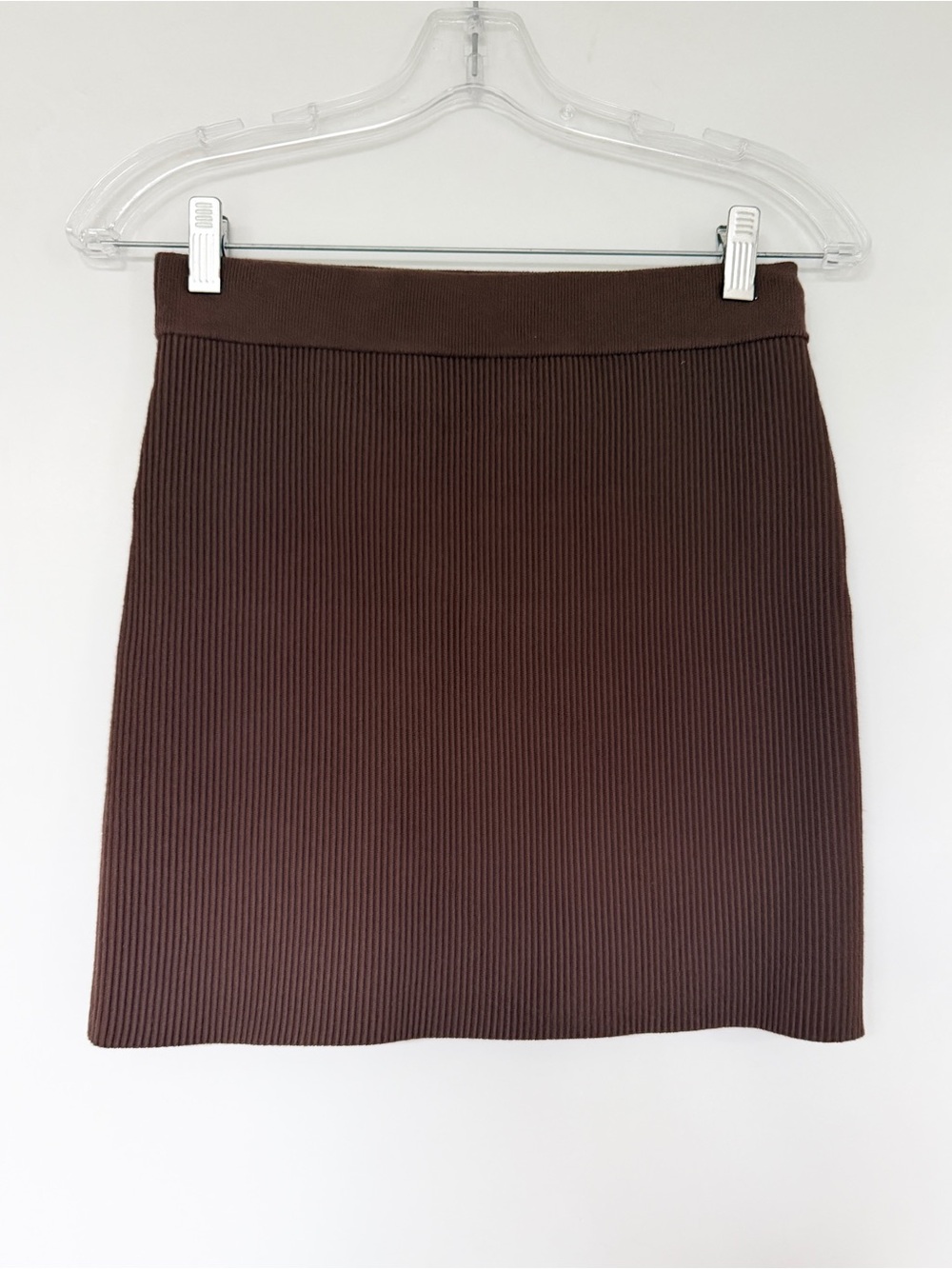 Open Edit chocolate brown ribbed stretch mini skirt